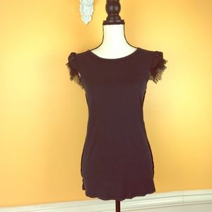 Alice + Olivia Sz S Cap Sleeve Top Shirt Raw Hem